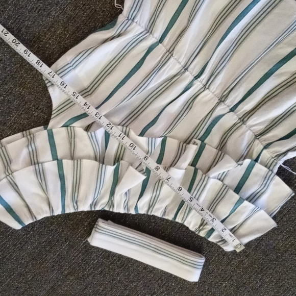 🆕️ 🌿Ann Taylor🌿 - Cream/Teal Striped One Shoulder Ruffle Top w/Sash - Picture 9 of 10